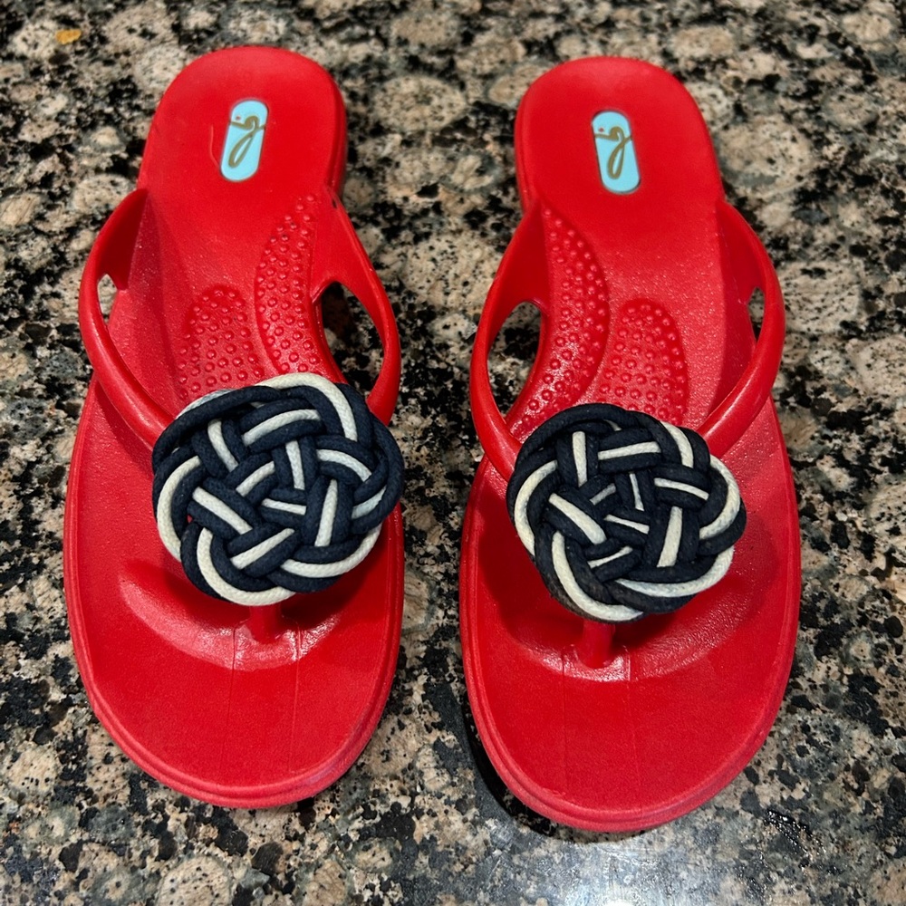 Red Sandals with Knotted Design